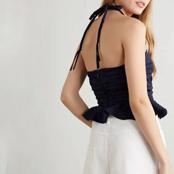 Veronica Beard Arienne Ruched Top Size 10 Cotton Halter Braided Resort Blouse - Picture 2 of 12